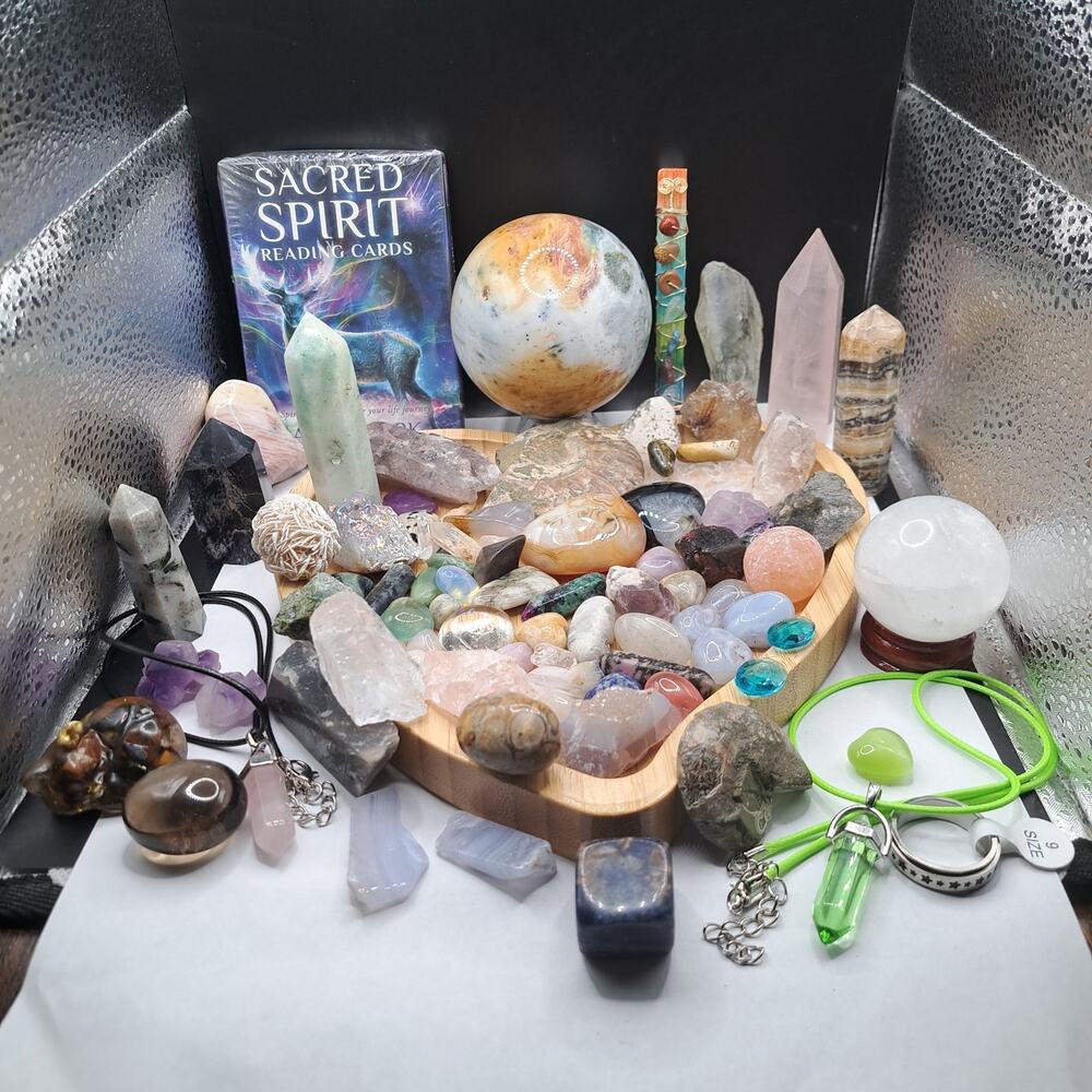 5lb Crystal Bundle with Ocean Jasper Sphere